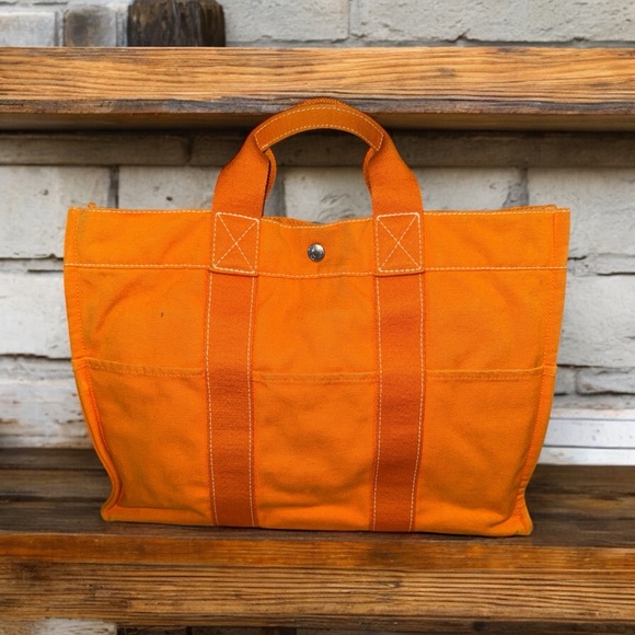 Hermes Toile Fourre Tout MM Orange tote GUC - Picture 3 of 12
